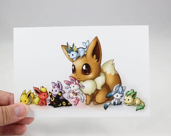 Eevee and Friends - Pokemon Postcard Print