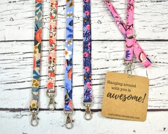 Rifle Paper Co Lanyard/ ID Badge Holder/ Name Tag/ Long Keychain/ Lanyard with Swivel Clip/ Les Fleurs
