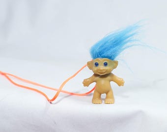 Vintage 80s 90s Novelty Troll Necklace, Pink hair troll necklace, vintage troll doll