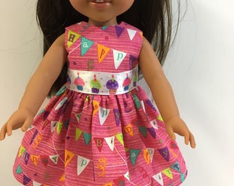 Wellie Wishers Like 14.5 inch Doll Clothes, "HAPPY BIRTHDAY" Dress, Cupcakes! Fits 14" Dolls like AG Wellie Wishers Doll Clothes, Celebrate!