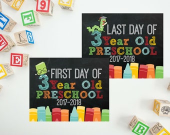 3 Year Old School Printable - Last Day of School Chalkboard - First Day of 3 Year Old Preschool Sign - Print Yourself Back To School Sign