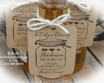 A BABY is Brewing- Baby Shower Favors/DIY Tags W/Twine - Couples Shower Favors- Beer Baby Shower Favor /Baby Shower Favor Ideas-FLT101