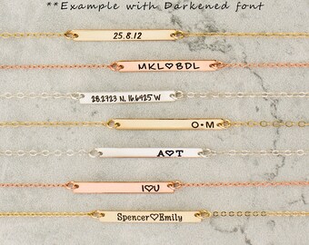 Skinny MINI Gold Bar Necklace, Personalized Gold Bar, Customized Gold Bar Necklace, Silver, Gold or Rose Gold Bar Necklace, Bridesmaid Gift
