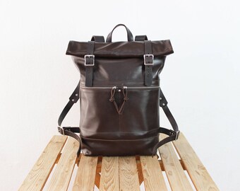 Brown leather backpack/ Overnight Bag/ Carry On Luggage/ Backpack Rolltop/ Mens backpack/ Cabin Luggage/ Laptop backpack/ Travel backpack