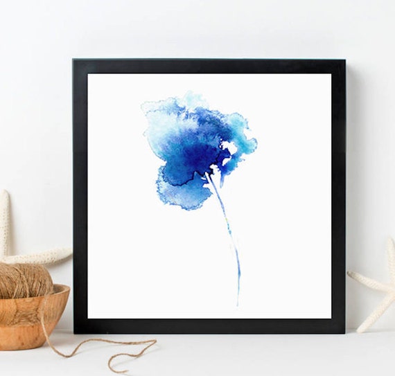 Wall Art Blue Flower Abstract Flowers Gift For Her Original