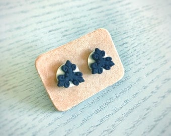 Stirling Silver > Disc stud earrings > Black Nylon 3D printed >> Fleur De Array << Circledesign > Boho style > Gift for her >