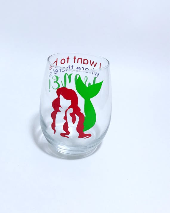 Disney wine glass little mermaid stemless wine glass vinyl