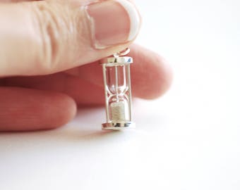 925 Sterling Silver Hourglass Pendant- Genuine Diamond Dust Hourglass Charm Pendant, Time Turner Charm, Sandglass Charm, Wholesale Findings