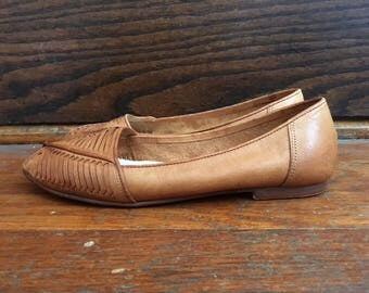 Vintage 1970s SUMI Brazilian Woven Leather Slingbacks SHOES Sandals Size 8 Boho Mod Hippie