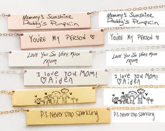 Custom Handwriting Necklace • Signature Necklace • Engraved Handwriting Bar Necklace • Memorial Signature Keepsake Jewelry • Mom Gift • NM22