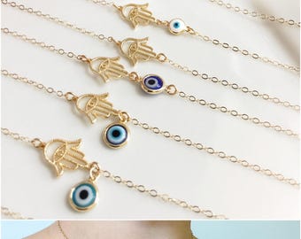 Gold Evil Eye Necklace Delicate Gold Necklace Lucky Eye Evil Eye Jewelry Gold Evil Eye Bracelet For Her Protection Amulet Dainty Chain