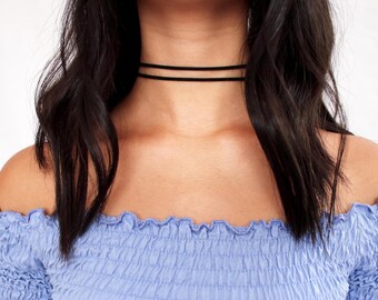 black double wrapped choker - black faux suede cord, double cord choker, minimal, delicate, dainty