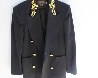 1980s Vintage Blazer | Black| Gold Accents| 100% Wool