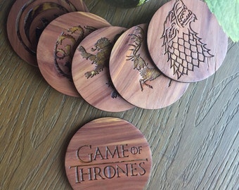 Game of Thrones Coasters | Winter is Coming | Personalized Wood Drink Holders | Fan Gift | Custom Engraved Coasters
