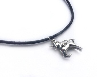 unicorn choker, unicorn gift, unicorn necklace, black choker, silver unicorn, black cord choker, unicorn pendant, unicorn jewelry,
