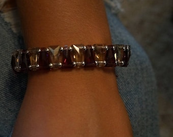 Amethyst & Smokey Quartz Swarovski Triangular Crystal Bracelet
