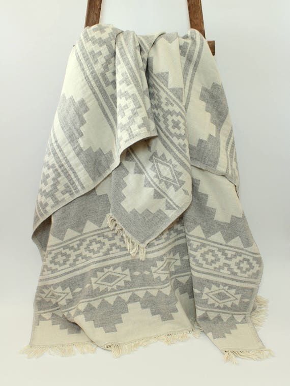 Merino Wool Throw Blanket Aztec Pattern Bohemian Winter