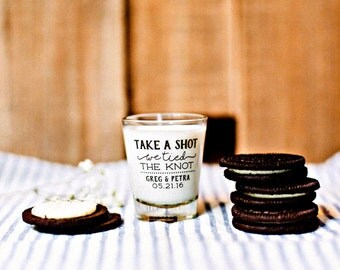 Take a Shot, Shot Glass, Wedding Favors, We Tied the Knot, Personalized Shot Glasses, Wedding Shot Glasses, Custom Shot Glasses, 1446