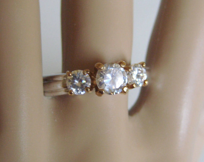 Uncas Size 12 Cubic Zirconia Cocktail Ring / Designer Signed / Signed S. P. Lind / Vintage Jewelry