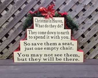 Christmas in Heaven with Chair, In Memory of Gift, Memorial Table Top Centerpiece, Loved Ones in Heaven, Save a Seat, Sympathy Gift