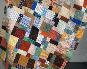 Quilt, Patchwork, Homemade, Twin Bed size, Scrappy Throw, Upcycled Reclaimed Sheet back, Eco Quilt, Ready to Ship, One of a Kind, Cotton