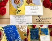 Beauty and the beast inspired invitation laser cut wedding invitation and RSVP set princess ball be our guest