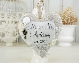 Custom Mr and Mrs heart decor Last name Established wedding decor Wedding date gift Custom wedding ornament Mr and Mrs ornament Wedding sign