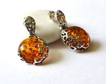 Baltic Amber Stud Earring, Amber Silver Earrings, Amber Earring, Amber Jewelry, Gift Jewelry, Natural Amber Gift, Dangle Earrings