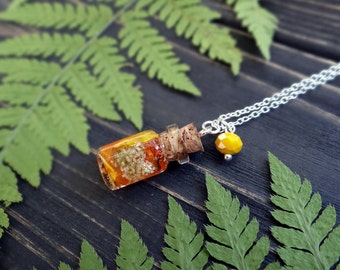 Orange necklace pressed flower girl gift bridesmaid jewelry maid of honor gift sister gift mother daughter necklace custom jewelry silver