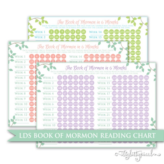 Book of Mormon Scripture Reading Chart LDS 6 Month Young