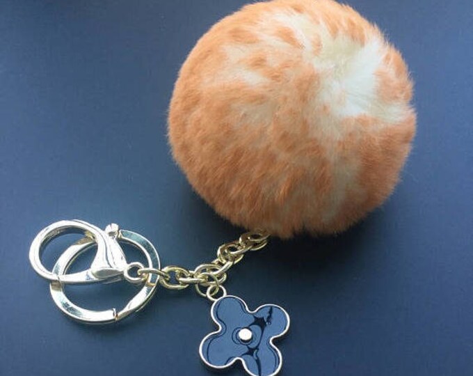 Rusty Cute Genuine Rabbit fluffy ball furkey fur ball pom pom keychain for car key ring Bag Pendant