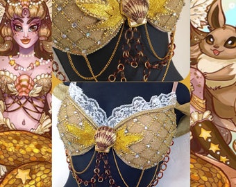 34A push (premade)- Evee Mermaid Bra: rave bra, sunset dragon pokemon, eevee, Rave Wear, daisy, EDC Festival Outfit, Rave Outfit, cosplay