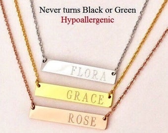 name bar necklace, name necklace, personalize necklace, rose gold necklace, bridesmaid gift, initial bar necklace, bar necklace