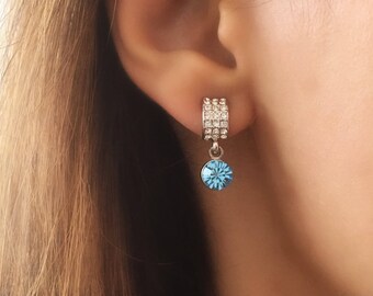bridesmaid gift,earrings, crystal earrings,Huggie Earrings, Zirconia Crystal Platinum Plated Dangle Earrings Wedding Jewellery Earrings