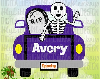 Truck SVG ~ Skeleton SVG ~ Vintage Truck svg ~ Tombstone svg ~ Kids svg ~ Halloween svg ~ Commercial Use SVG ~ Clipart, Cut File eps dxf png