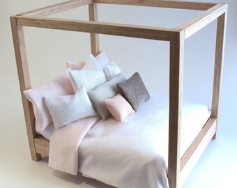 Bed Linen Modern Miniature 1:12 Dolls House Bedroom Styling Scandi Geometric Pink White Taupe 9 Piece Bedding Set Comforter Pillows