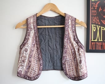 Vintage floral paisley cotton Indian waistcoat gilet 70s jacket S