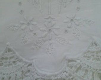 White Lace Pillowcase - Monogrammed MTW - Romantic Bedroom - White on White - Heavily Embroidered - Antique Bedding - Shabby Chic