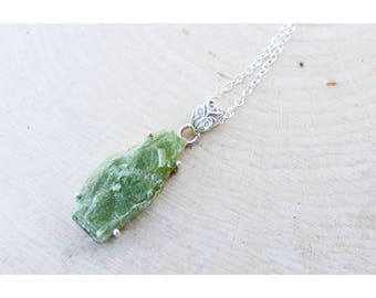 Green Kyanite 925 Sterling Silver Necklace with Sterling Chain