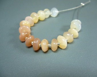 Peach Moonstone Smooth Rondelle Beads Set of 17