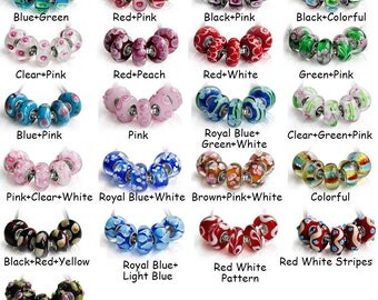 5pcs Murano Glass Lampwork Bead fit European Charm Bracelet, European beads Large Hole beads, 14x14x7.5mm, 21 Colors, V-LBSET05