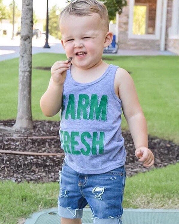 Farm Fresh Tank Top // Grey Kids Shirt // Farm Birthday Tank