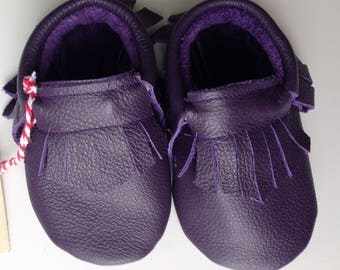 Genuine leather moccasins deep purple