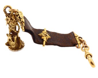 Victorian Irwin 18K Gold Platinum Aesop Fox & Grapes Figural Watch Fob