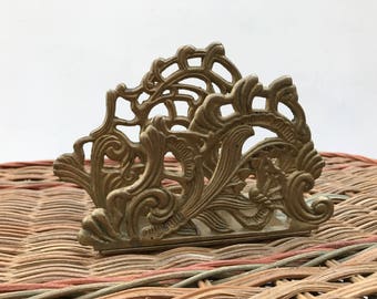 Vintage Brass Letter Holder -- Vintage Letter Holder -- Vintage Napkin Holder -- Brass Napkin Holder -- Brass Letter Holder -- Desk Storage