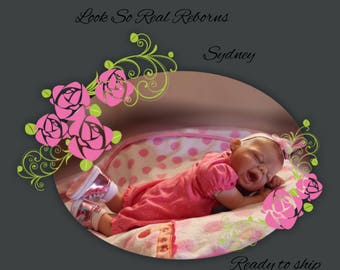 Reborn baby , Sydney, takes a real pacifier, peirced ears, Ready to ship!