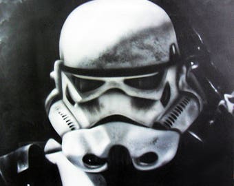 Painted with airbrush on wood plate - Stormtrooper Star Wars