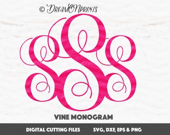 Vine Monogram svg, Interlocking Monogram, Vine Monogram Font, Monogram Alphabet Font SVG DXF EPS Cricut, Silhouette, Monogram Letter SVDL007