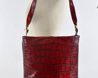 Rich Red Croc Embossed Leather Conceal Carry Purse - Made in the USA