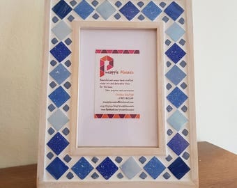 White and Blue Mosaic Picture Frame Wedding Frame